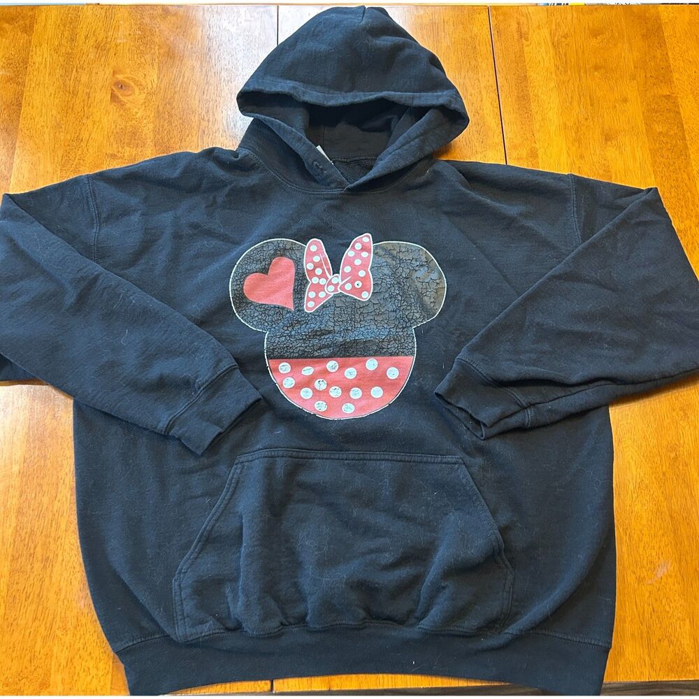 Gildan Black Mouse Bow Heart Graphic Hoodie XL
